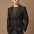 Men's knitted single-breasted slim-fit black blazer with leaf and stripe print