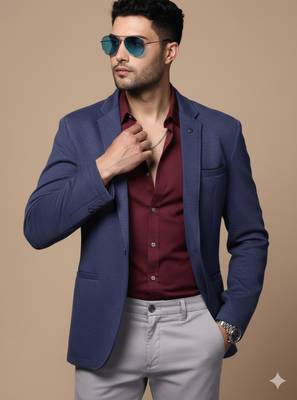 men's navy blue slim fit single breasted blazer 1