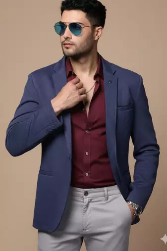 men's navy blue slim fit single breasted blazer