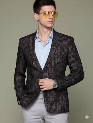 knitted single-breasted slim-fit brown abstract print blazer 1
