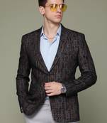 knitted single-breasted slim-fit brown abstract print blazer