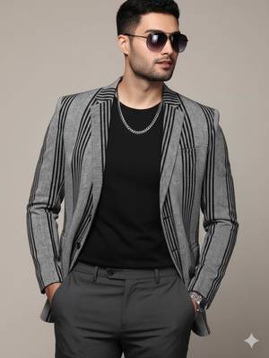 men's grey slim fit single breasted blazer 1