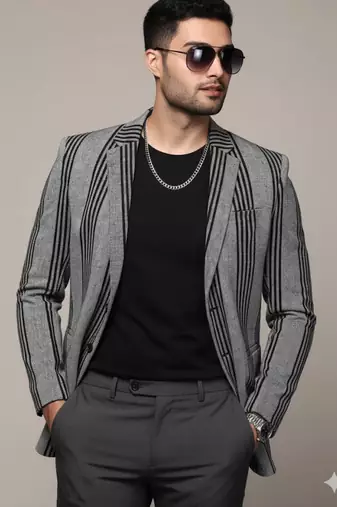 men's grey slim fit single breasted blazer