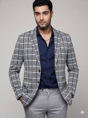 men's navy blue slim fit single breasted blazer 1