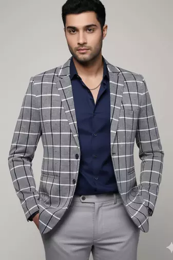 men's navy blue slim fit single breasted blazer