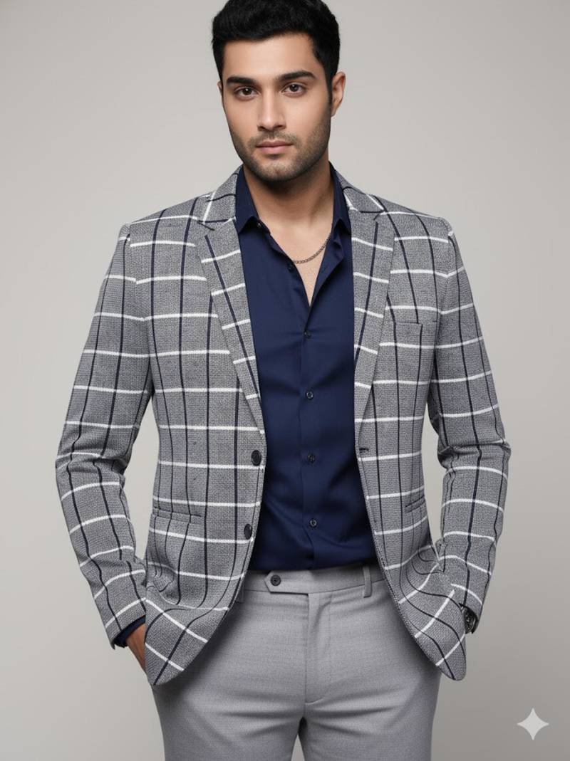 men's navy blue slim fit single breasted blazer