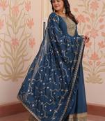 Teal georgette sequins zari embroidered Anarkali kameez with dupatta