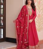 Pink georgette Anarkali with dupatta