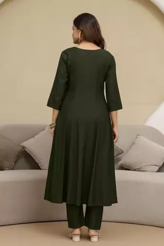 Trendmalls Art Silk Hand Work Embroidery Anarkali Kurta Pant with Printed Dupatta Set