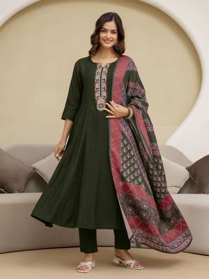 Art Silk Hand Work Embroidery Anarkali Kurta Pant with Printed Dupatta Set 3