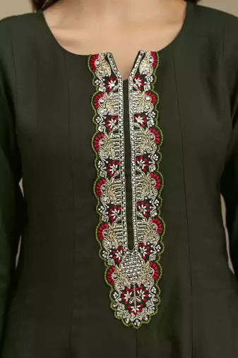 Trendmalls Art Silk Hand Work Embroidery Anarkali Kurta Pant with Printed Dupatta Set