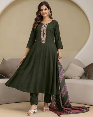 Art Silk Hand Work Embroidery Anarkali Kurta Pant with Printed Dupatta Set 5