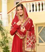 Red georgette Anarkali With Dupatta