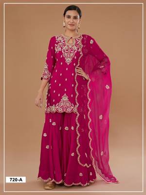 Magenta vichitra suit with embroidered viscose thread jari & sequin  1