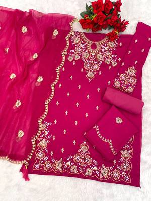 Magenta vichitra suit with embroidered viscose thread jari & sequin  2