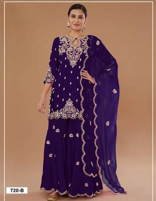 Purple vichitra suit with embroidered viscose thread jari & sequin  1