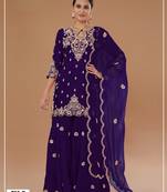 Purple vichitra semi stitched suit with embroidered viscose thread jari & sequence work