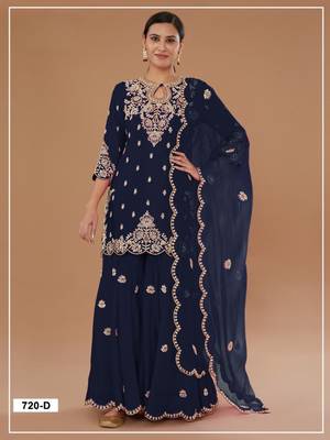 Teal vichitra suit with embroidered viscose thread jari & sequin  1