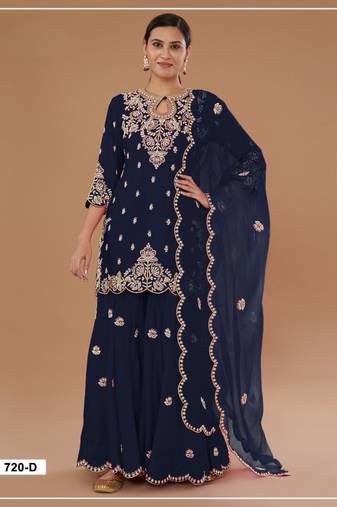Teal vichitra semi stitched suit with embroidered viscose thread jari & sequence work