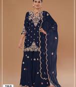 Teal vichitra semi stitched suit with embroidered viscose thread jari & sequence work