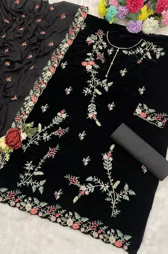 Black pure velvet suit with heavy embroidery sequin 