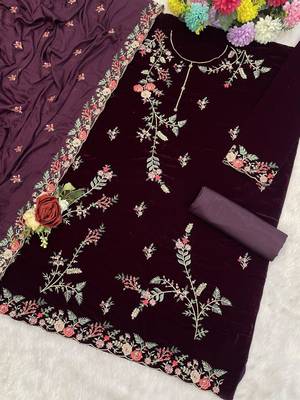 Purple pure velvet suit with heavy embroidery sequin  2