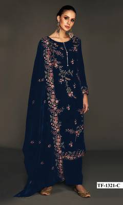 Navy pure velvet suit with heavy embroidery sequin  1