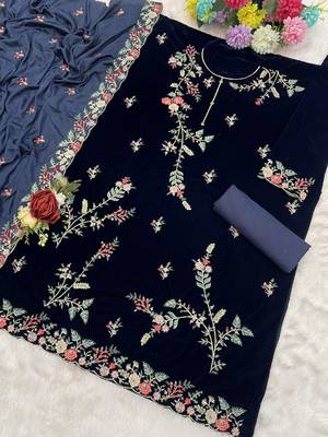 Navy pure velvet suit with heavy embroidery sequin  2