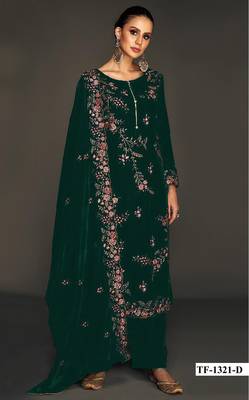 Green pure velvet suit with heavy embroidery sequin  1