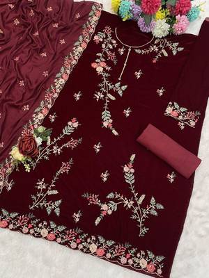 Maroon pure velvet suit with heavy embroidery sequin  2