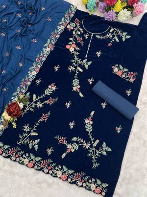 Teal pure velvet suit with heavy embroidery sequin  2
