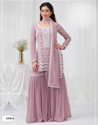 Pink faux georgette suit with embroidery cotton thread & sequin  1
