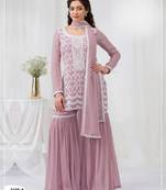 Pink faux georgette semi stitched suit with embroidery cotton thread & sequence work