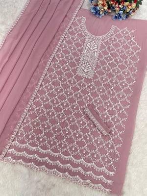 Pink faux georgette suit with embroidery cotton thread & sequin  2