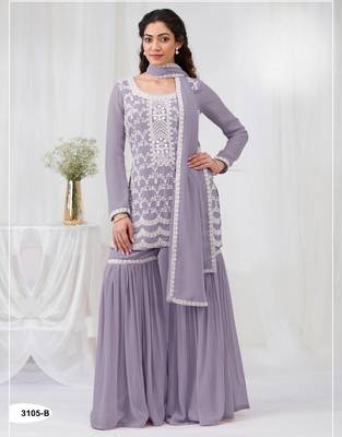 Lavender faux georgette suit with embroidery cotton thread & sequin  1