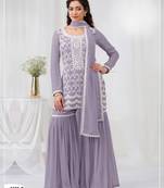Lavender faux georgette semi stitched suit with embroidery cotton thread & sequence work