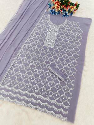 Lavender faux georgette suit with embroidery cotton thread & sequin  2