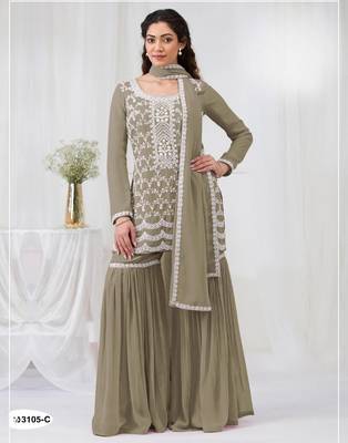 Mehendi faux georgette suit with embroidery cotton thread & sequin  1