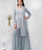 Sky blue faux georgette semi stitched suit with embroidery cotton thread & sequence work