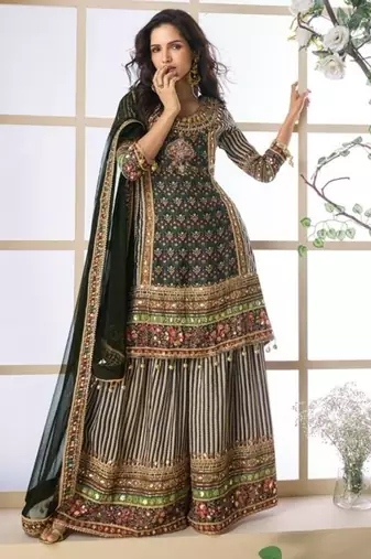 Black heavy crepe silk sharara suit