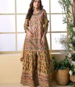 Yellow heavy crepe silk sharara suit