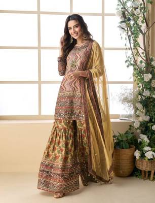 Yellow heavy crepe silk sharara suit 2
