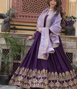 Purple georgette sequins zari embroidered Anarkali kameez with dupatta