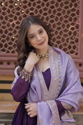 Purple georgette sequins zari embroidered Anarkali kameez with dupatta 2
