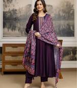 Trendmalls Art Silk Hand Work Embroidery Anarkali Kurta Pant with Printed Dupatta Set
