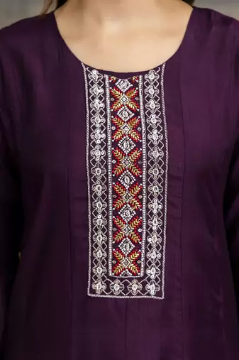 Trendmalls Art Silk Hand Work Embroidery Anarkali Kurta Pant with Printed Dupatta Set