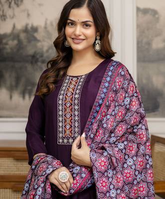 Art Silk Hand Work Embroidery Anarkali Kurta Pant with Printed Dupatta Set 5