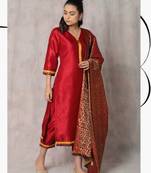 red cotton Surkh tashi kurta & pant with dupatta