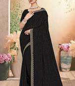Designer black resham embroidery work zarkan border georgette saree