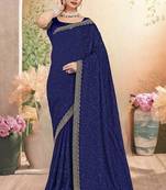 Designer navy blue resham embroidery zarkan border georgette saree